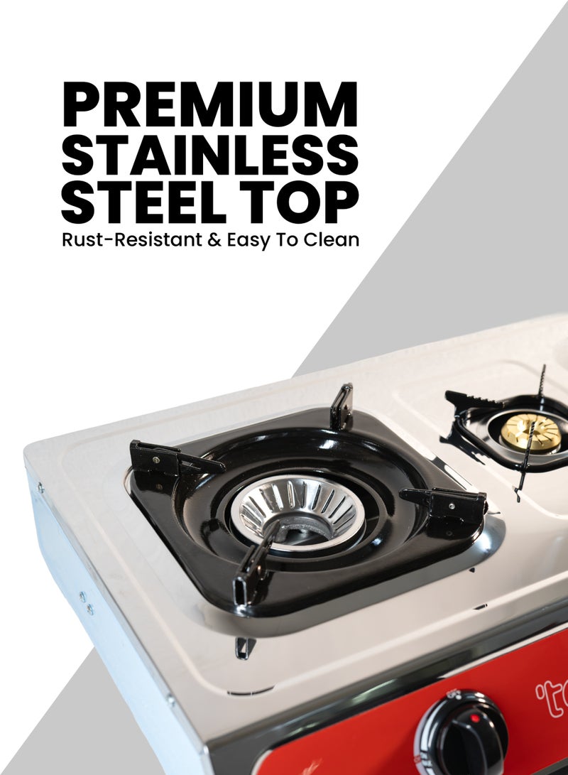 Team Triple Burner Gas Stove – Stainless Steel Top, Cast Iron Pan Supports, Automatic Ignition, Whirlwind Flame Design, Double Jet System – Table Top Gas Cooker - Image 3